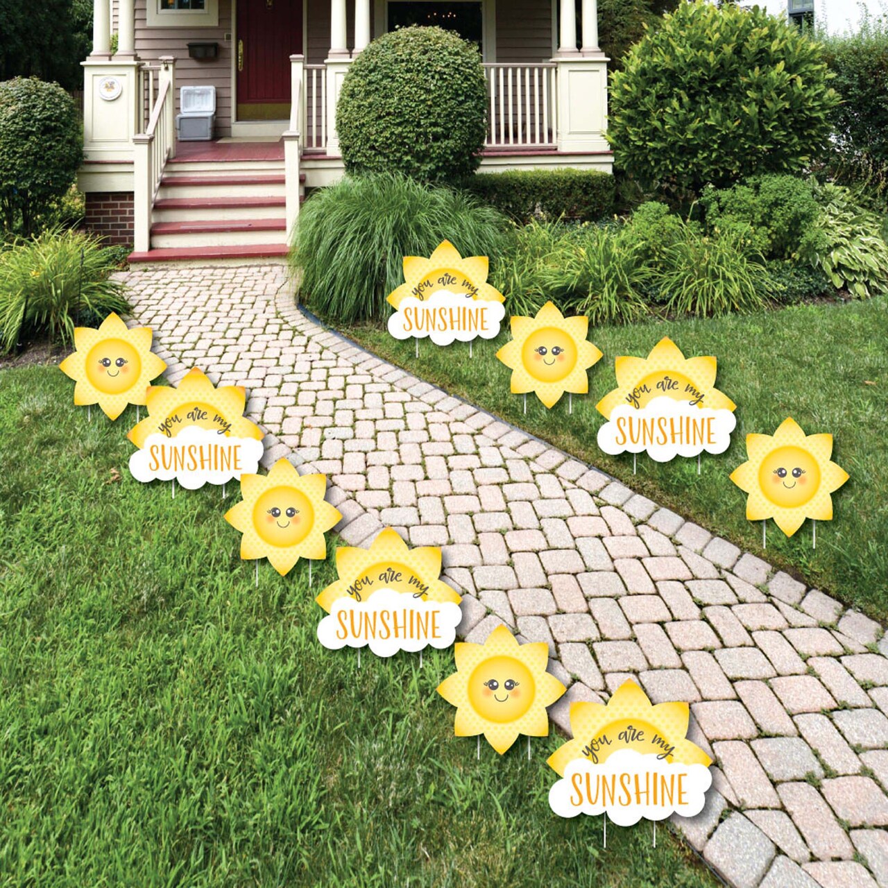Big Dot of Happiness You are My Sunshine - Sun and Cloud Lawn Decorations - Outdoor Baby Shower or Birthday Party Yard Decorations - 10 Piece